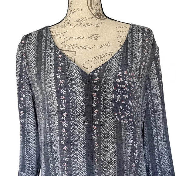 Fred David Floral V-Neck Tunic Top Size Medium - Picture 5 of 8